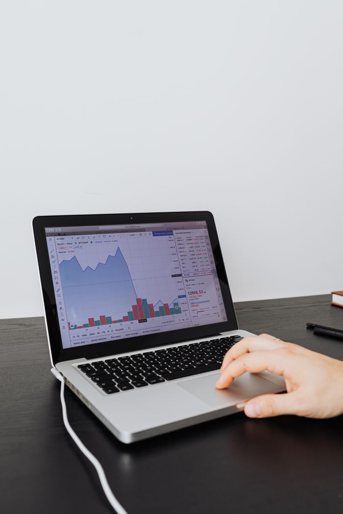 about-07 Person analyzing financial data on a laptop indoors, focusing on graphs and charts.